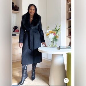 Michael Kors Black Trench Coat with Fur Collar